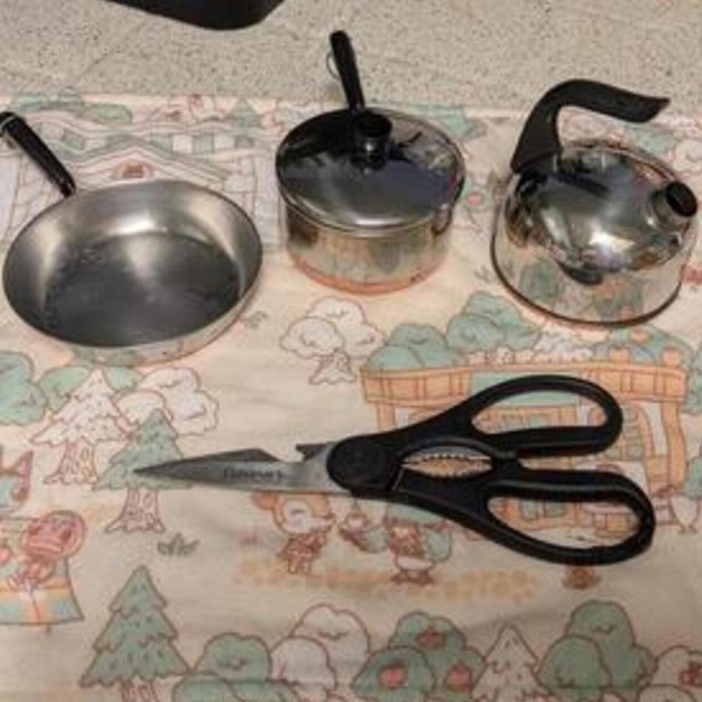 Revere Ware Miniature 3 Piece Set Toy Pots Pans Kettle Copper Bottom Dollhouse